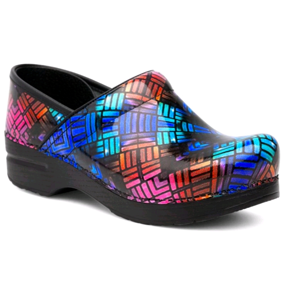 Dansko color weave patent leather clog